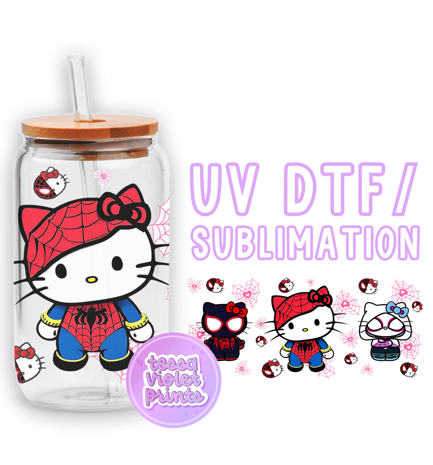 a hello kitty water bottle with hello kitty stickers on it