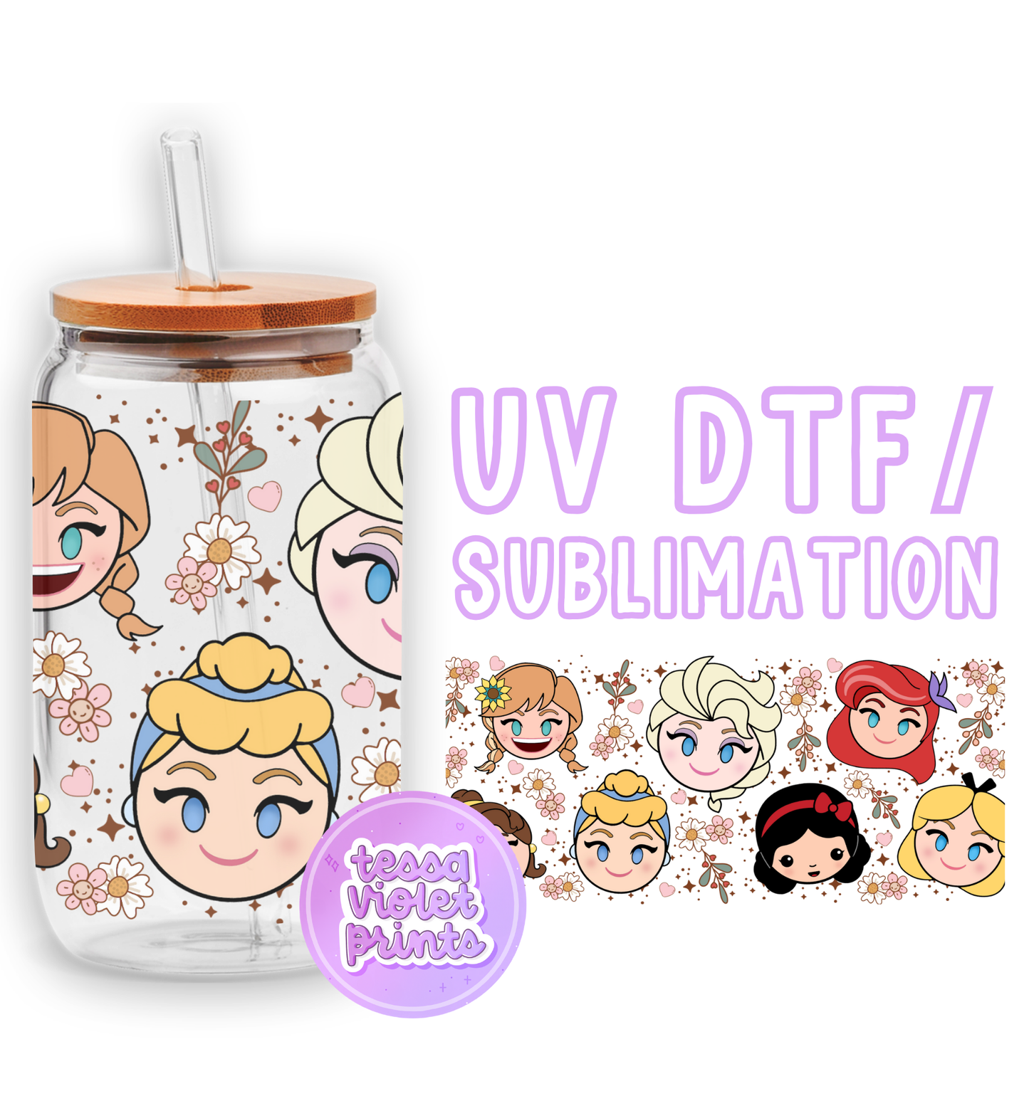 a glass cup with a lid and a sticker on it