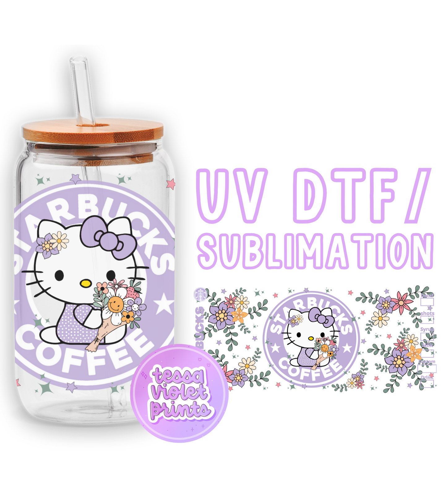 a glass jar with a hello kitty sticker on it