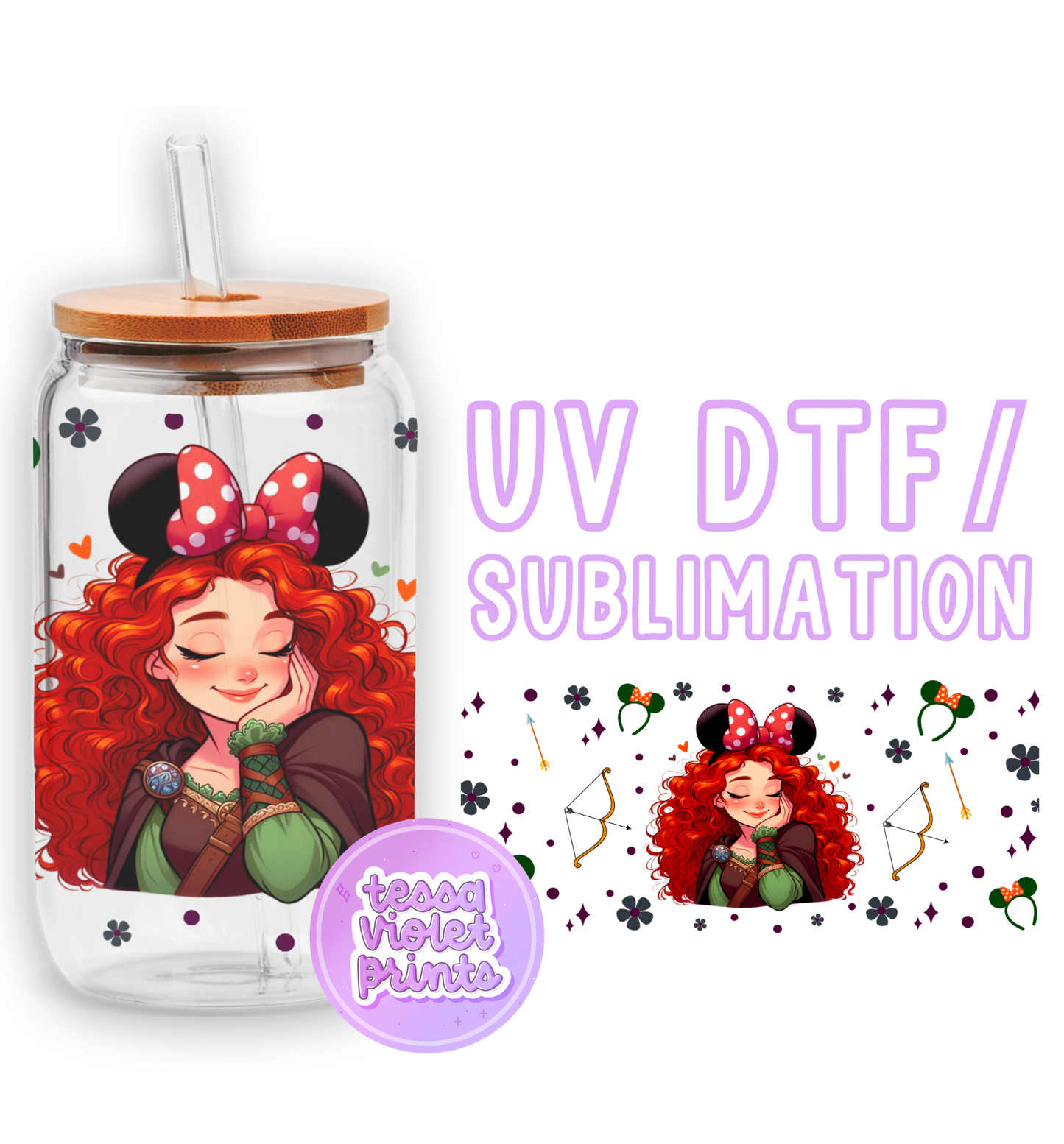 a glass jar with a picture of a red haired girl