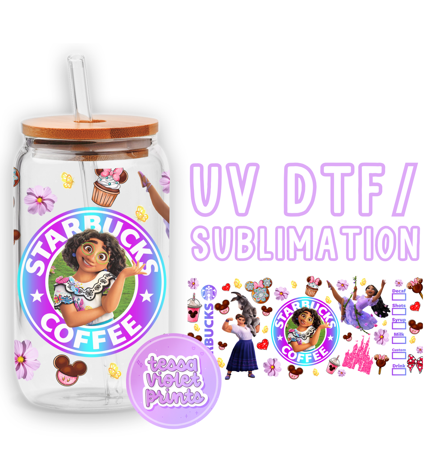 a glass jar with a picture of a girl on it