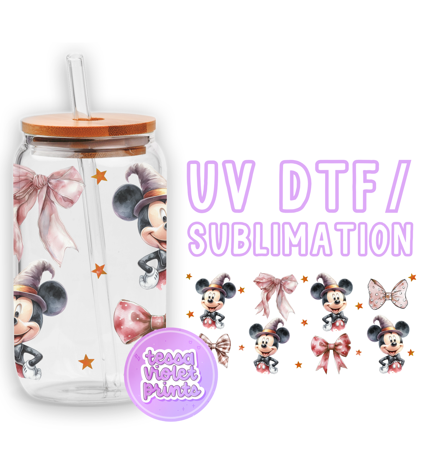 a glass jar with a minnie mouse design on it