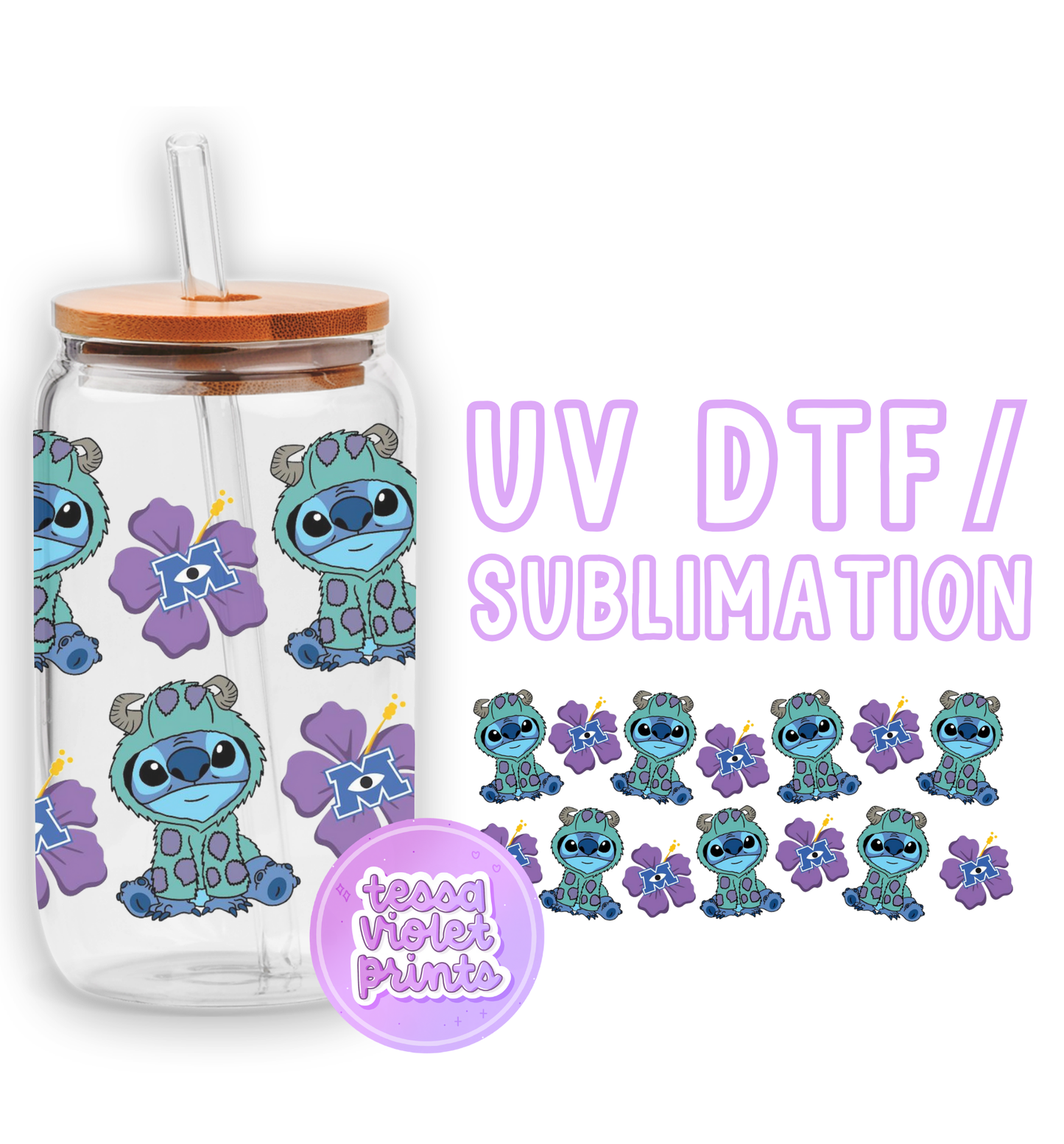 a glass jar with a sticker of a cartoon character on it