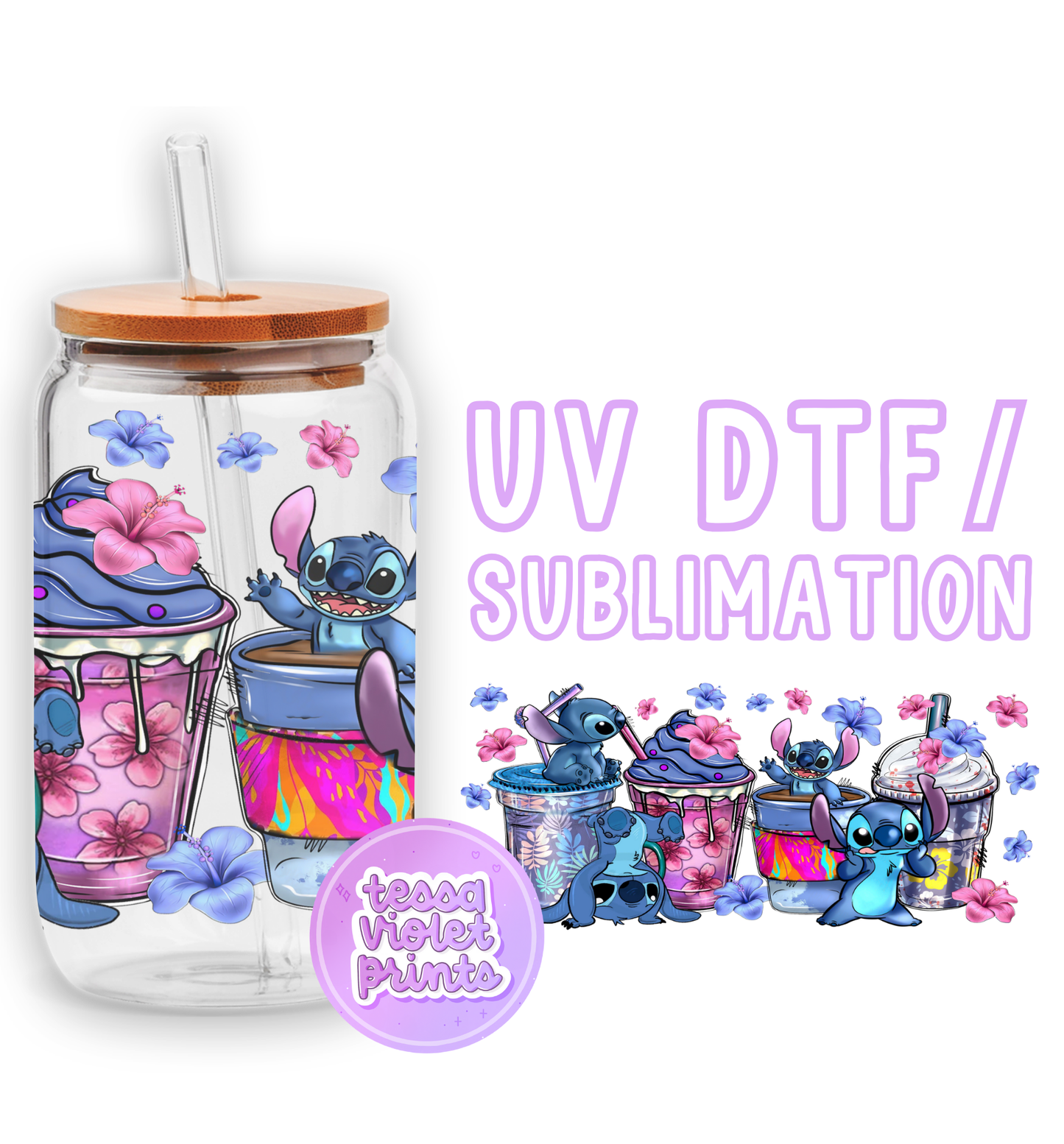 a glass jar with a picture of stitch stitch stitch stitch stitch stitch stitch stitch stitch