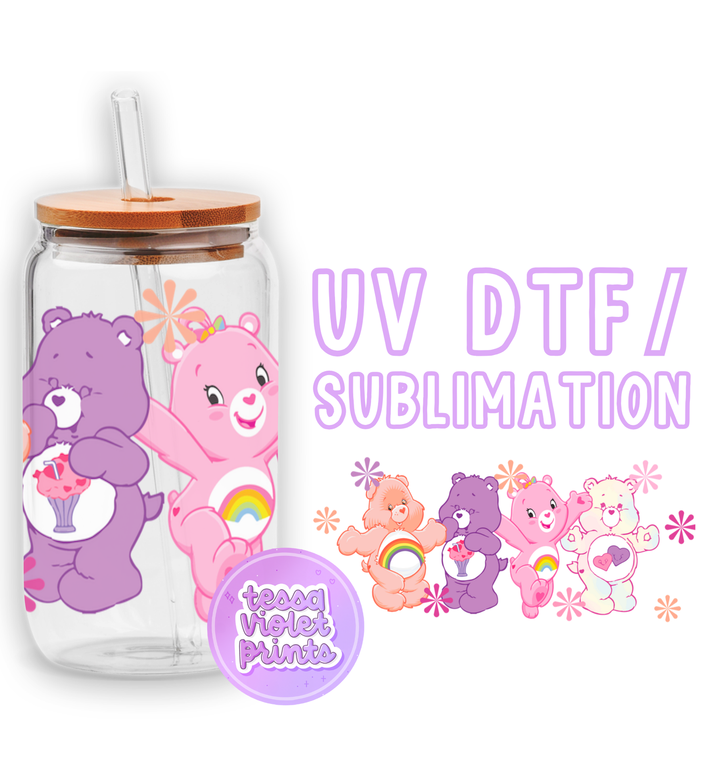 a picture of a glass jar with a bear design on it