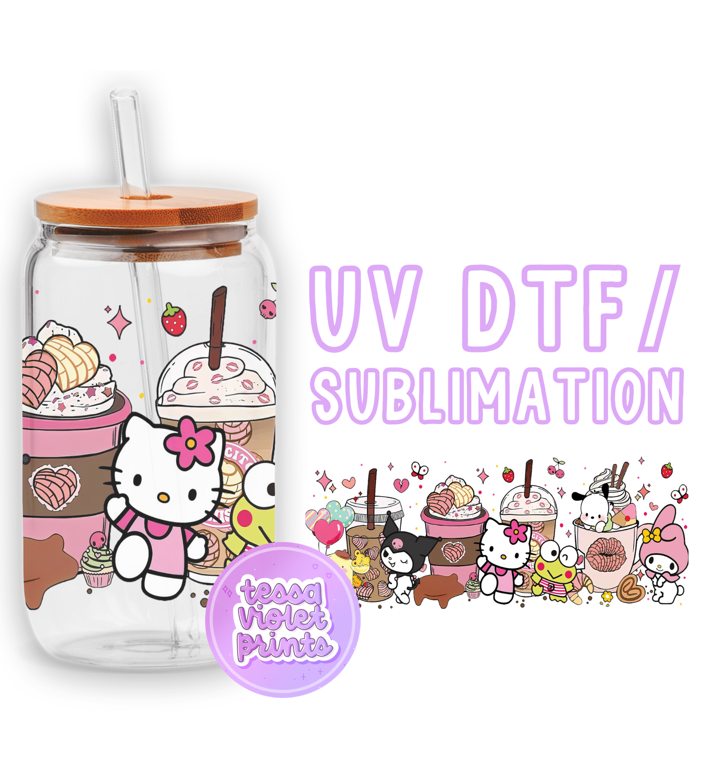 a picture of a hello kitty drink in a jar