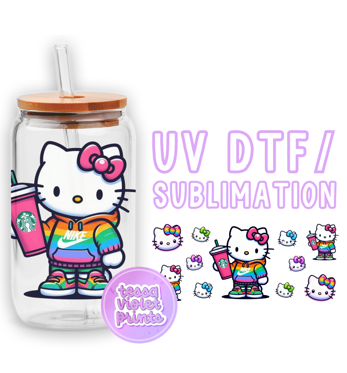 a picture of a hello kitty drinking from a cup