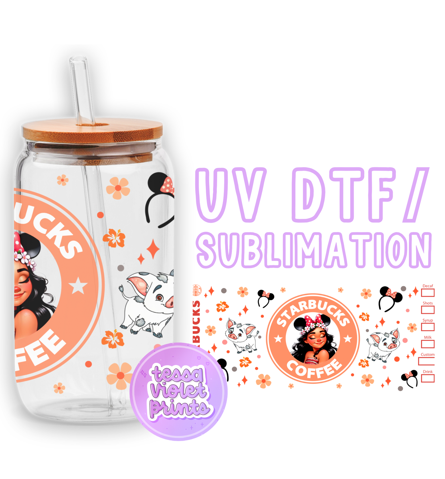 a glass cup with a lid and a straw in front of it