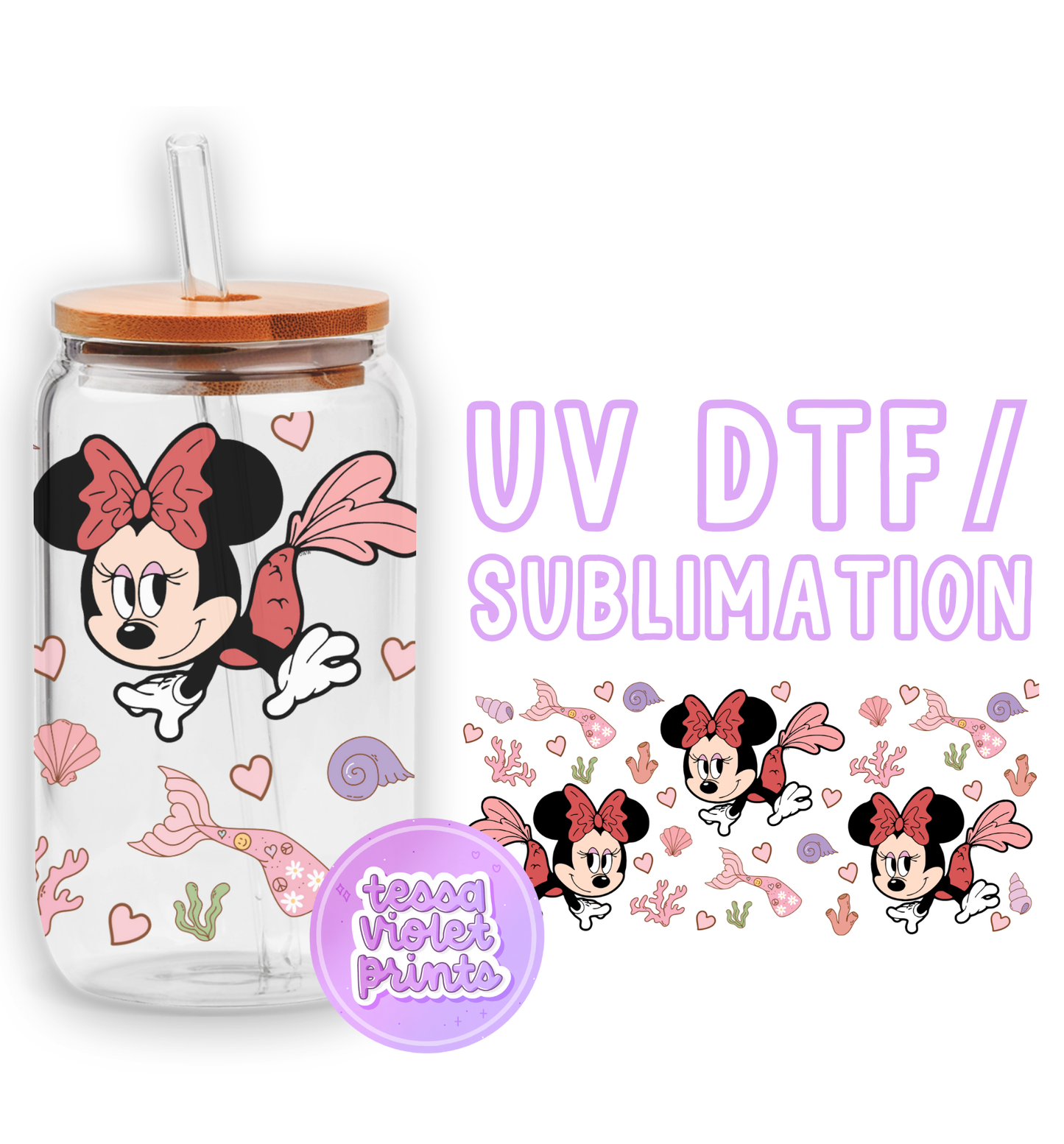 a glass cup with a minnie mouse design on it