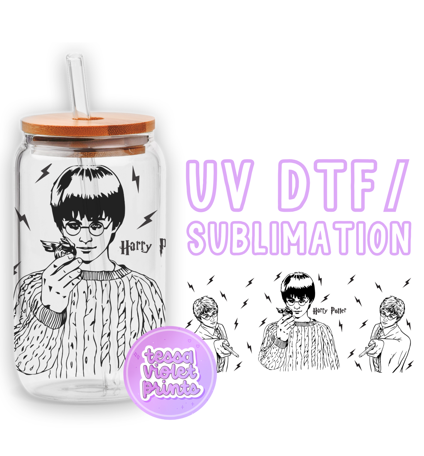 a glass jar with a drawing of a boy on it