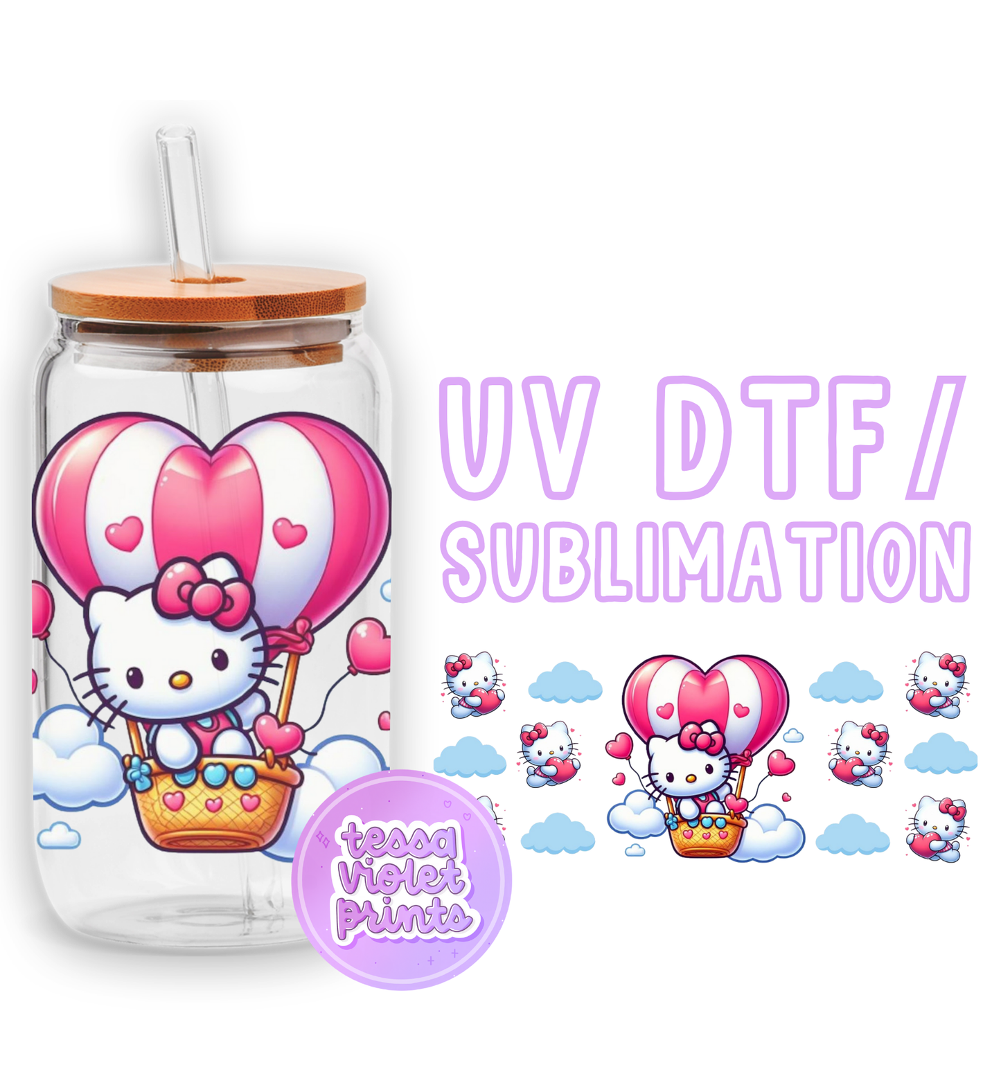 a glass jar with a hello kitty sticker on it