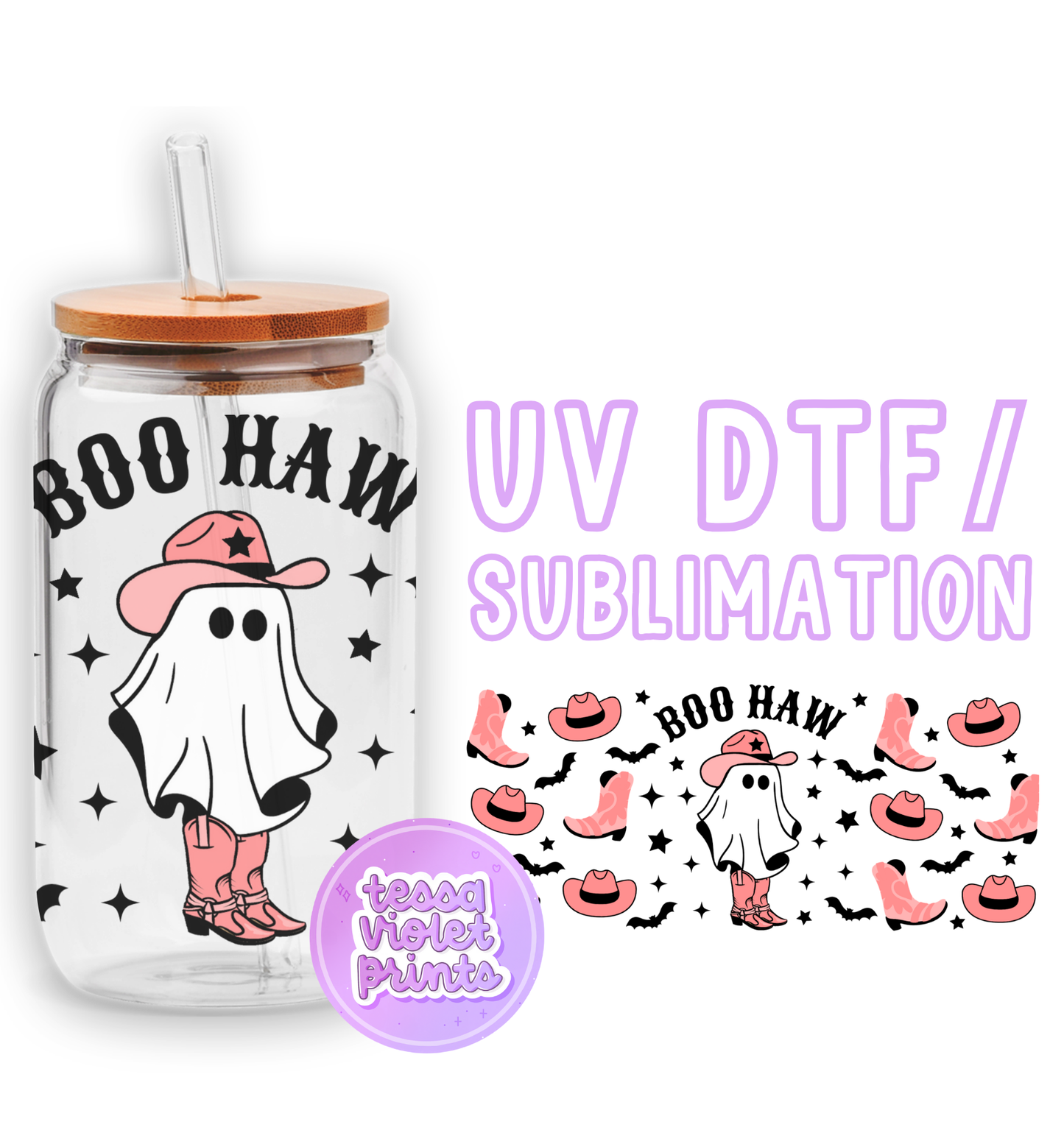 a glass jar with a sticker on it and a picture of a dog wearing