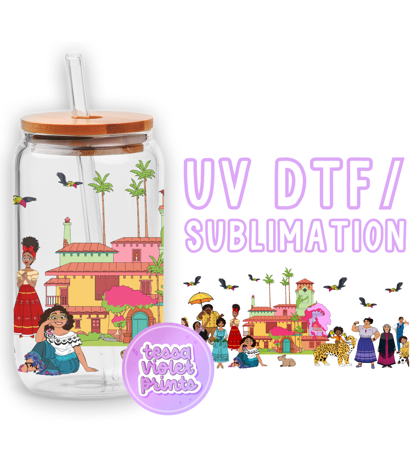 a glass jar with a picture of people on it