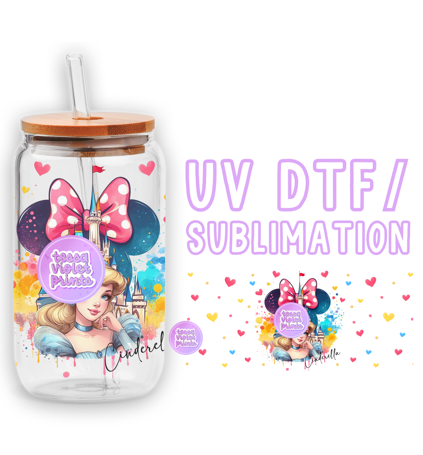 a glass jar with a minnie mouse design on it