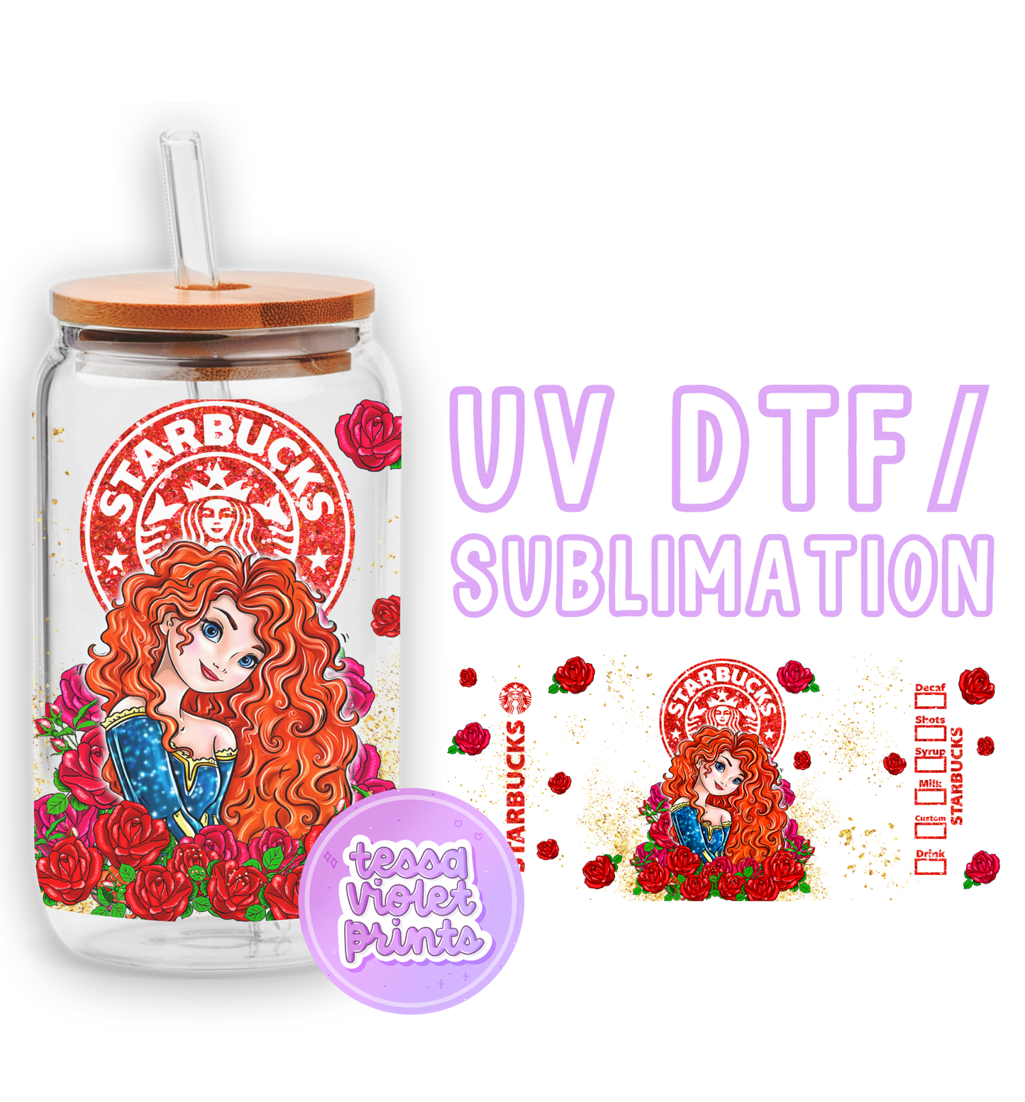 a glass jar with a lid and a sticker with a picture of a girl