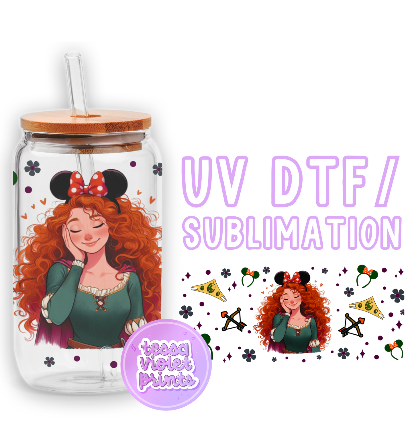 a glass jar with a picture of a red haired girl