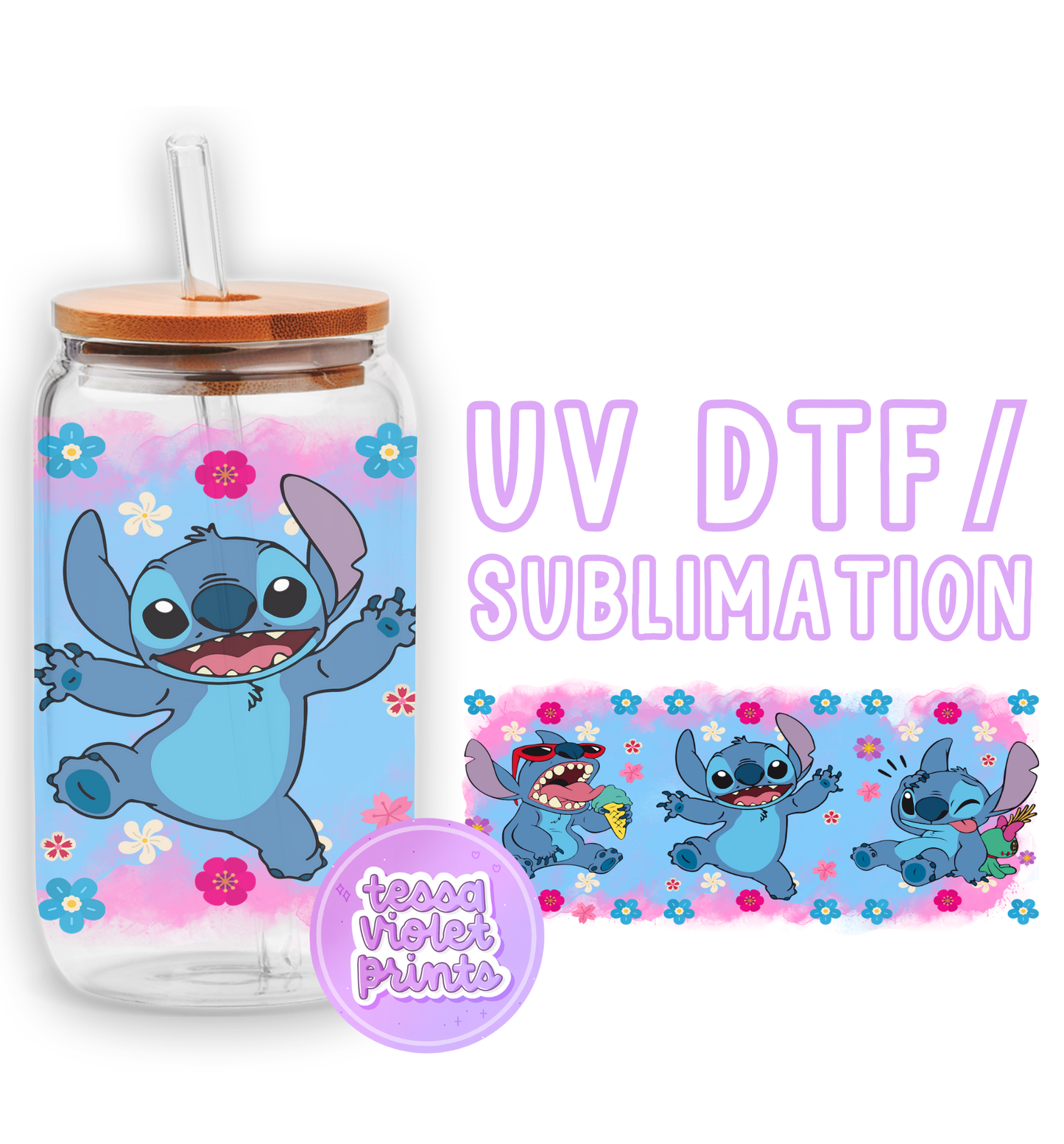 a glass jar with a picture of stitch stitch stitch stitch stitch stitch stitch stitch stitch