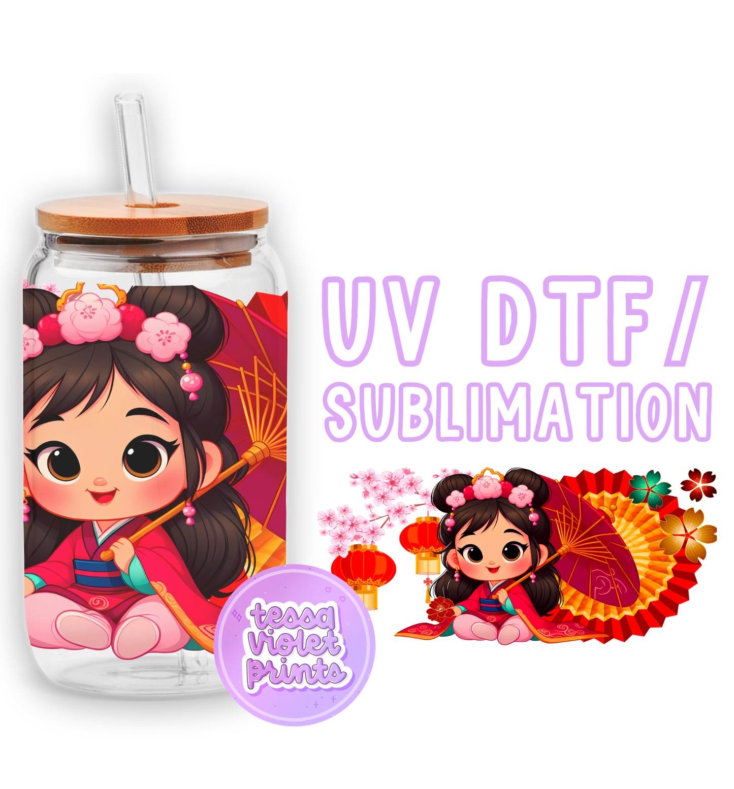 a glass jar with a picture of a girl holding a parasol