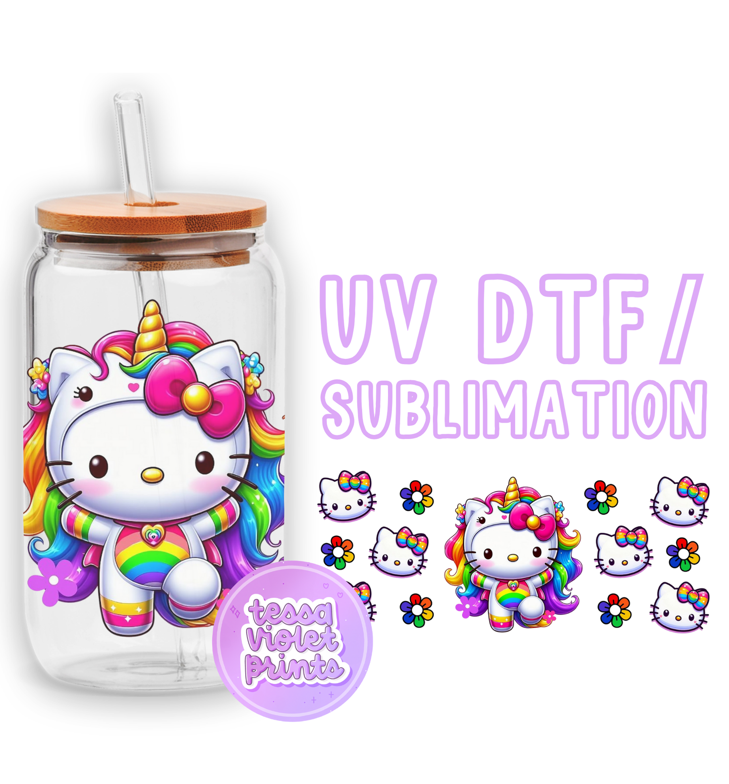 a glass jar with a hello kitty sticker on it