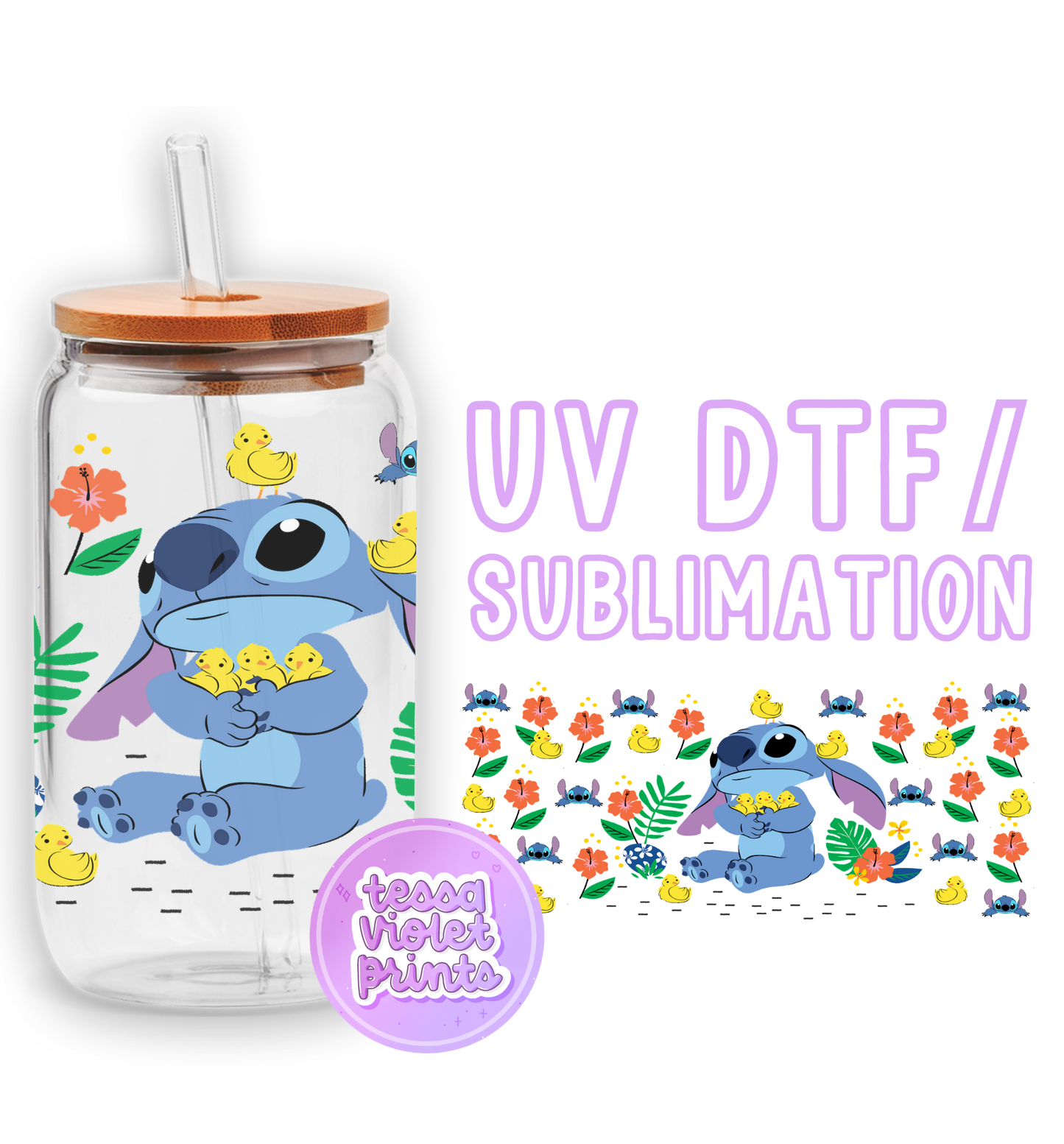 a glass jar with a picture of stitch stitch stitch stitch stitch stitch stitch stitch stitch