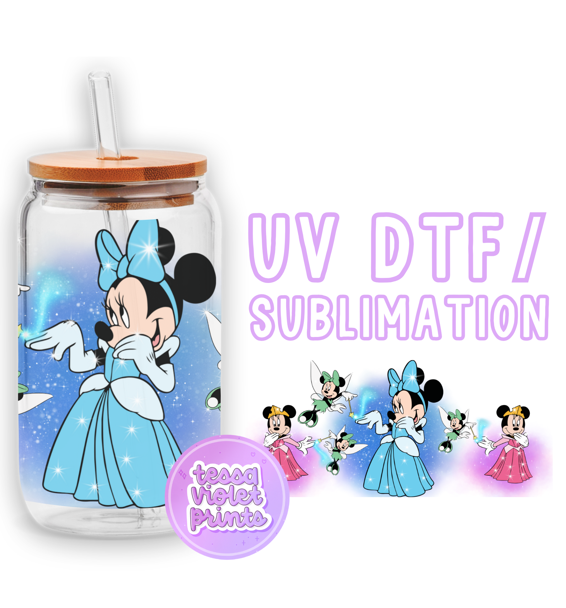 a glass jar with a minnie mouse picture on it