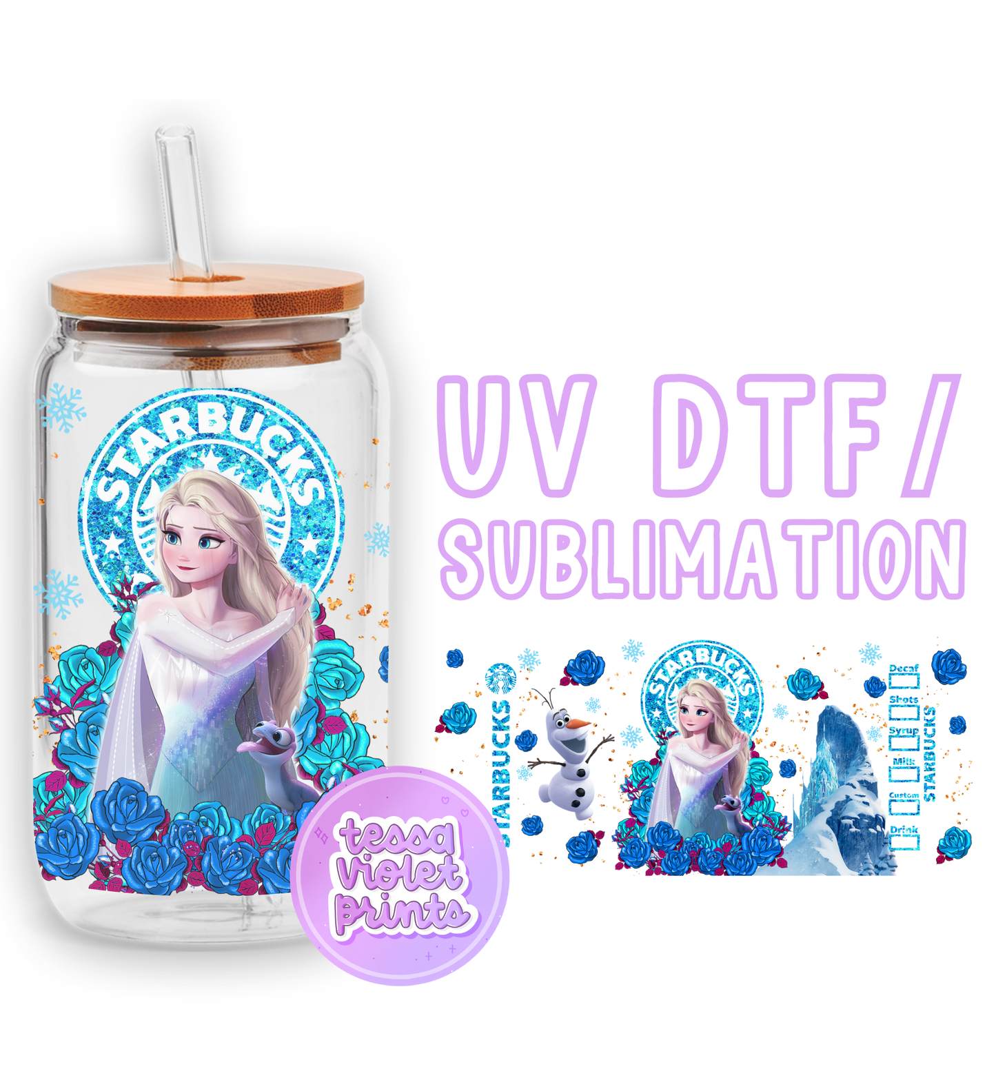 a glass jar with a picture of a frozen princess on it