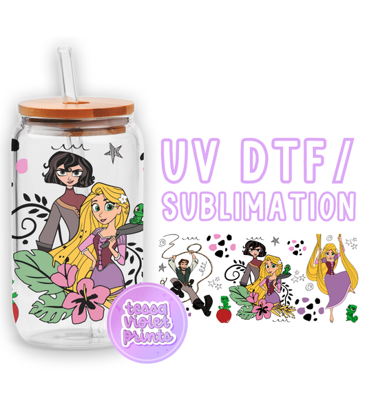 a glass jar with a picture of princesses on it