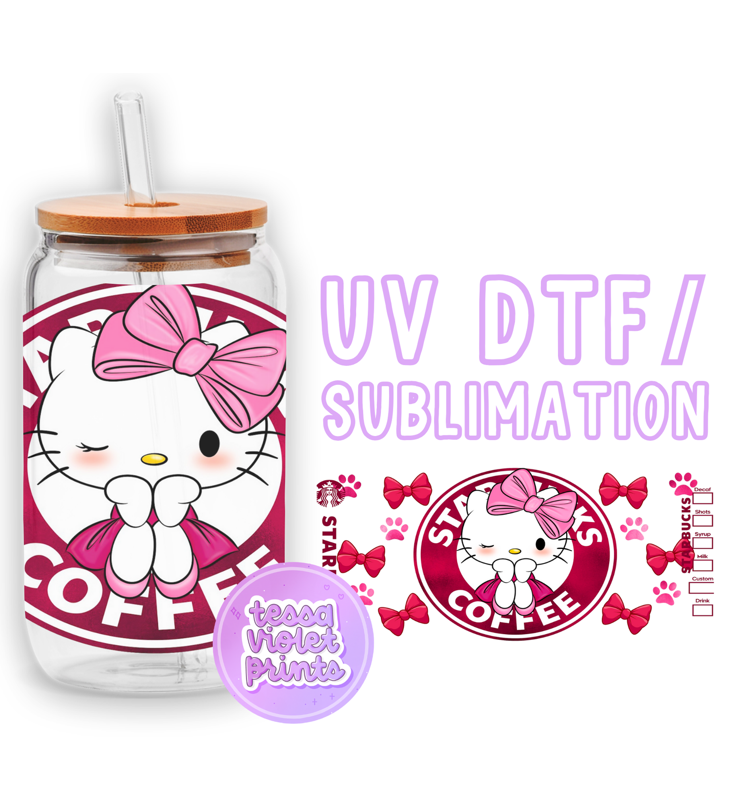 a glass jar with a hello kitty sticker on it