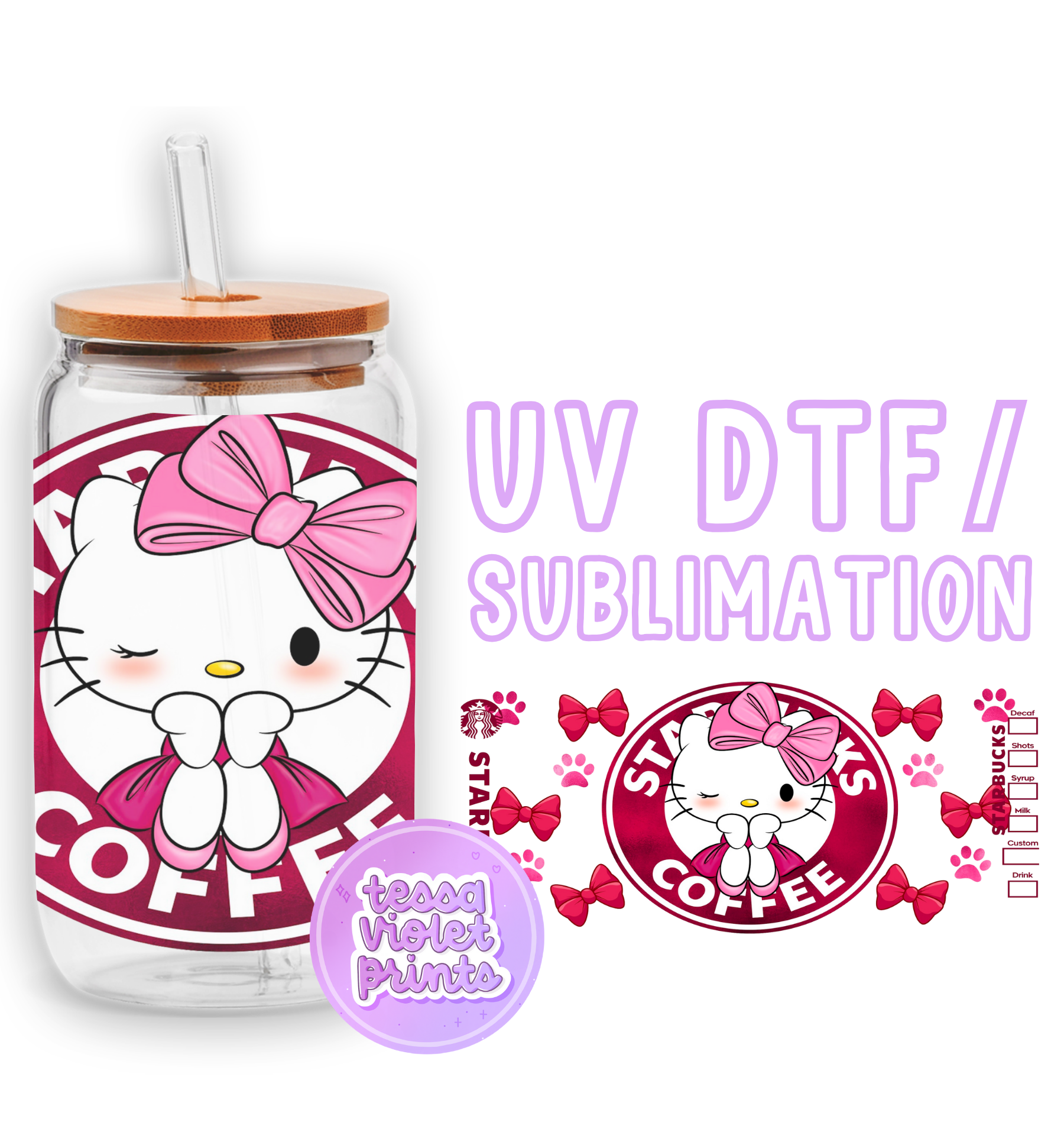 a glass jar with a hello kitty sticker on it