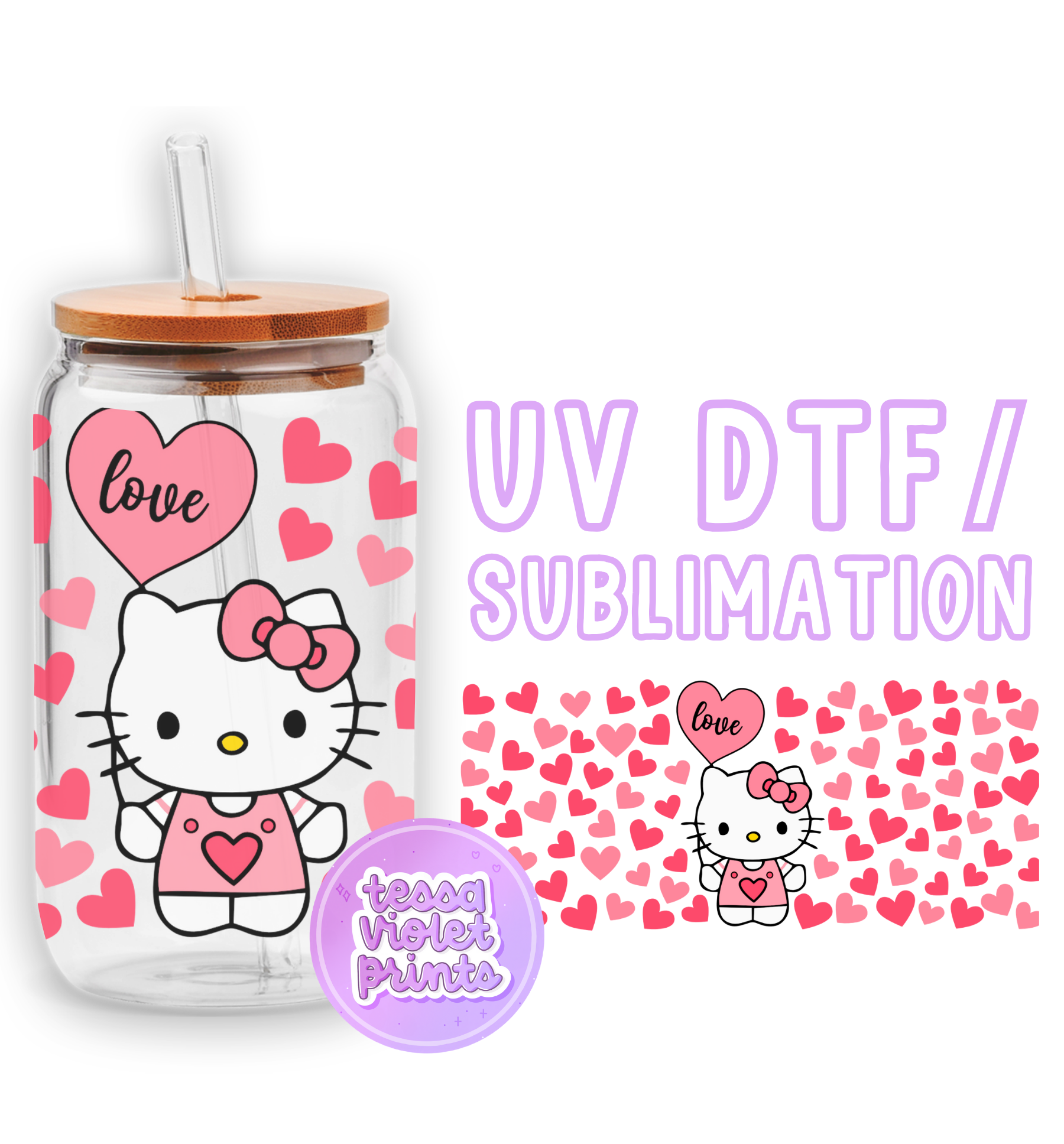 a hello kitty water bottle with a hello kitty sticker next to it