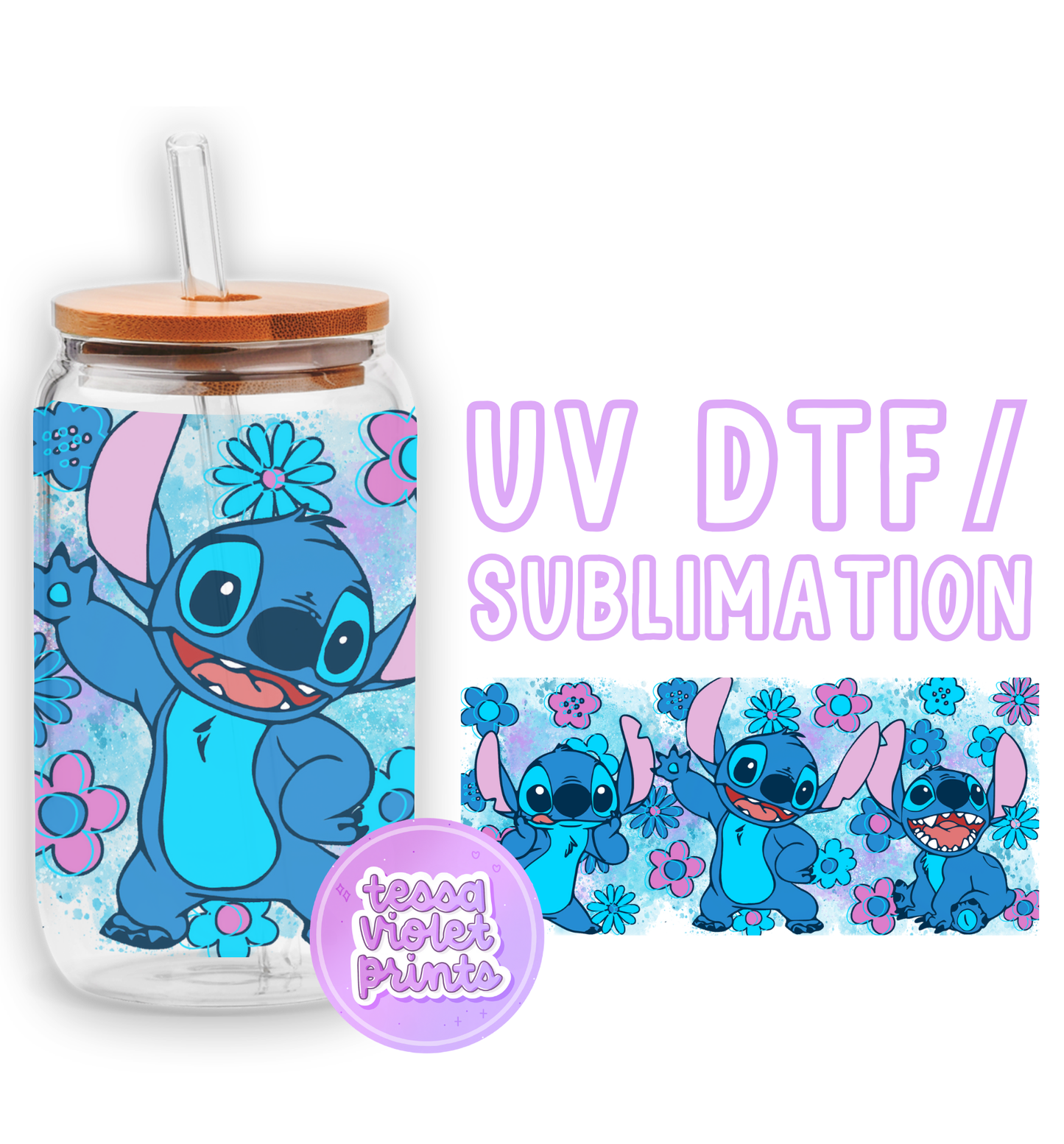 a glass jar with a picture of stitch stitch stitch stitch stitch stitch stitch stitch stitch