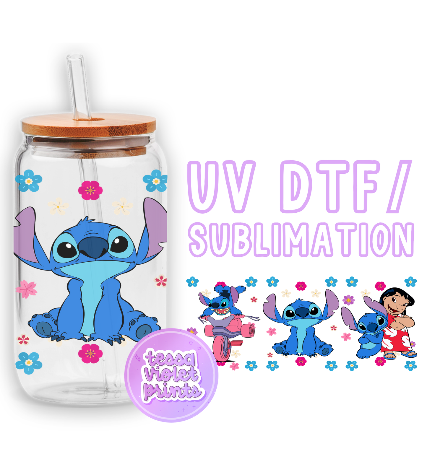 a glass jar with a picture of stitch stitch stitch stitch stitch stitch stitch stitch stitch