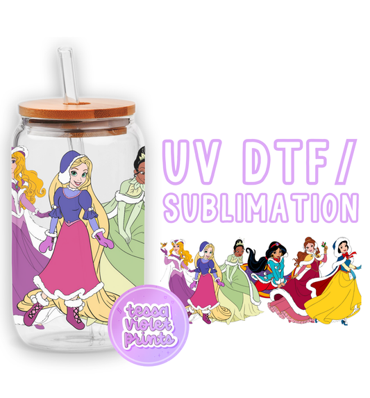 a glass jar with a picture of princesses on it