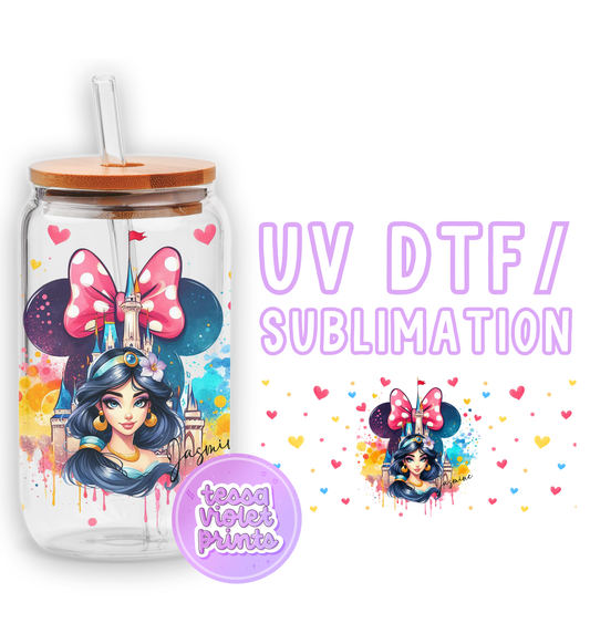 a glass jar with a minnie mouse design on it