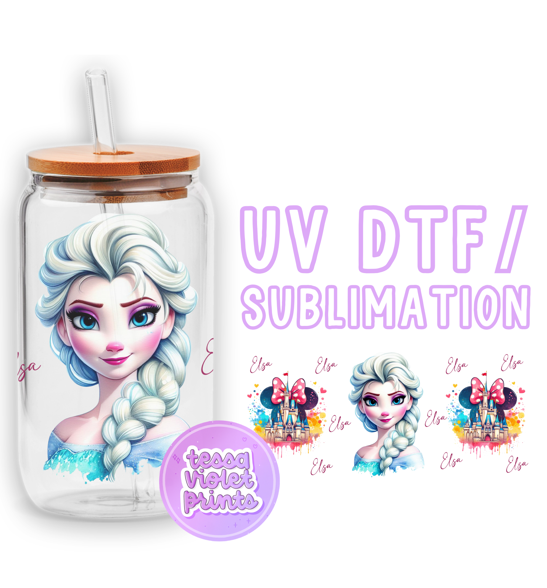 a glass jar with a picture of a frozen princess on it