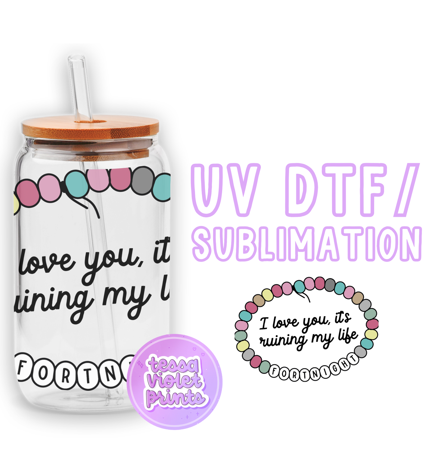 a jar with a straw lid and a sticker that says, i love you