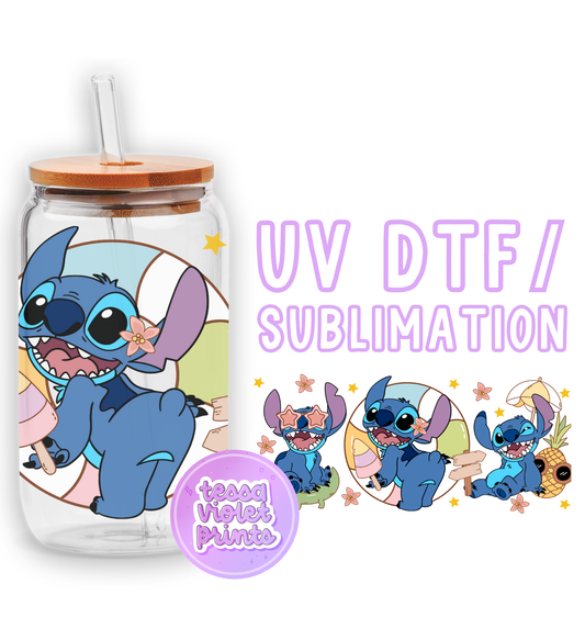 a glass jar with a picture of stitch stitch stitch stitch stitch stitch stitch stitch stitch