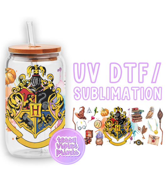 a harry potter glass with a straw in it