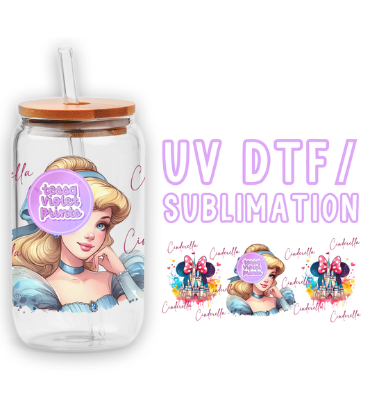 a glass jar with a picture of a princess on it