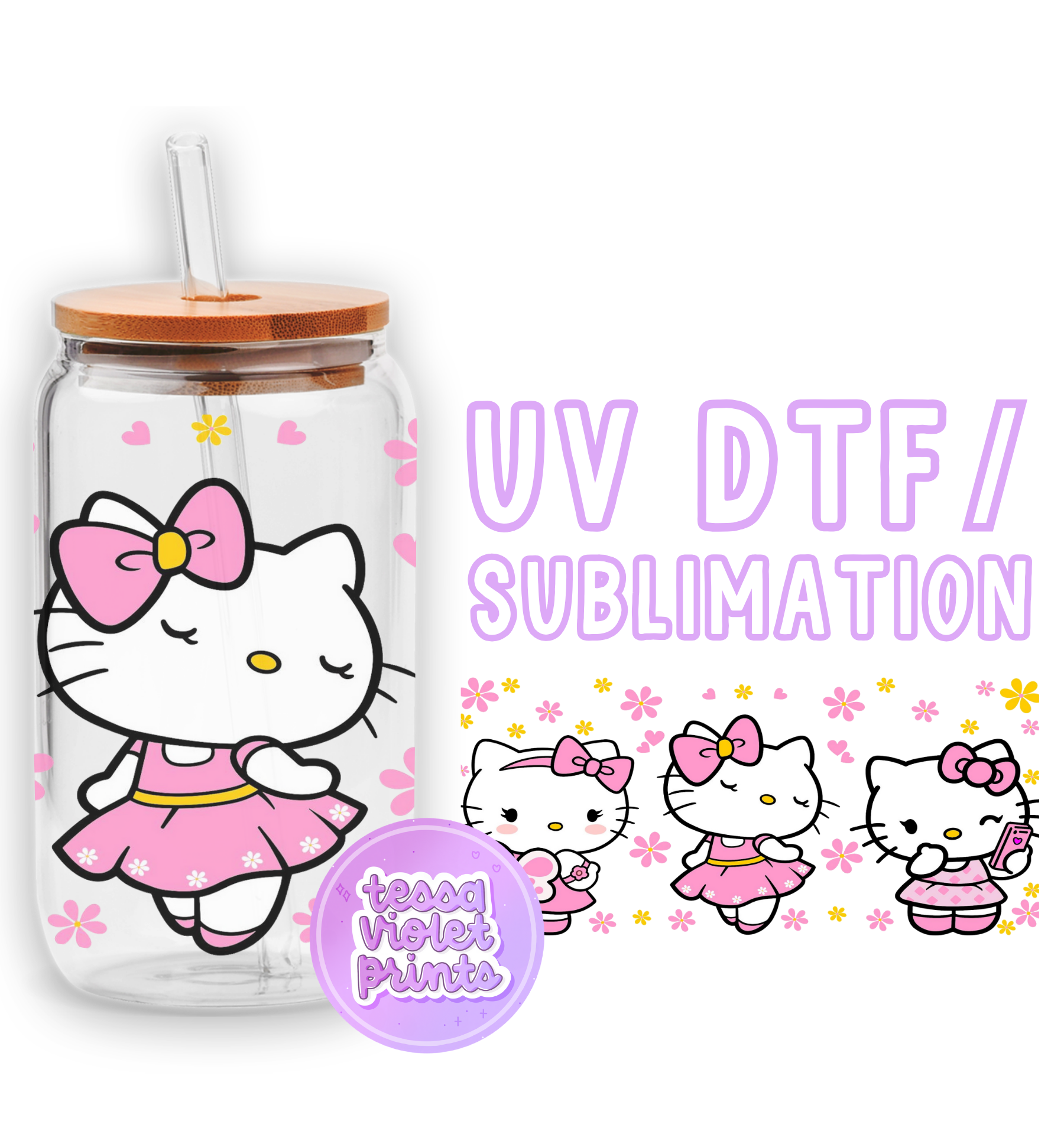 a glass jar with a hello kitty sticker on it