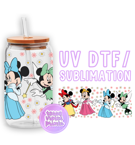 a glass cup with a minnie mouse design on it