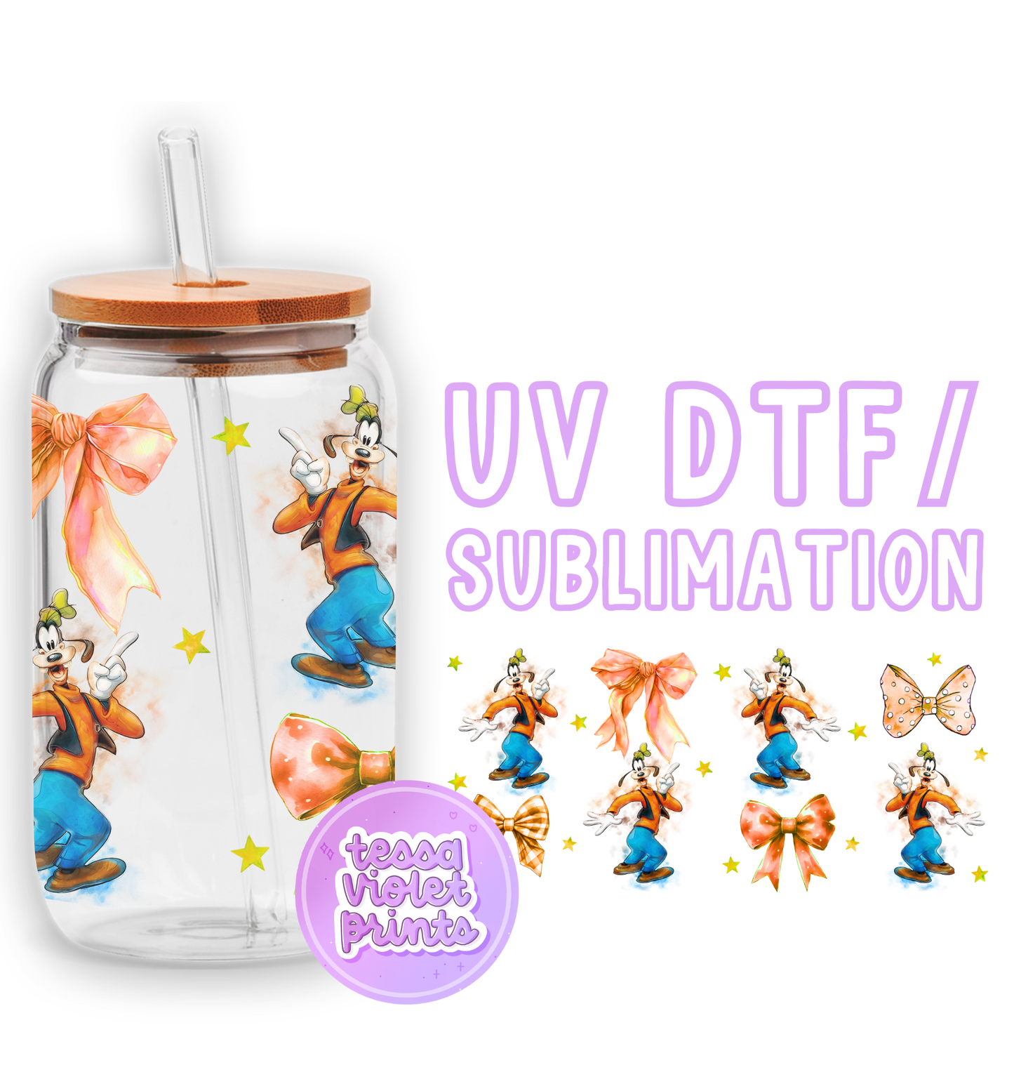 a picture of a glass with a cartoon character on it