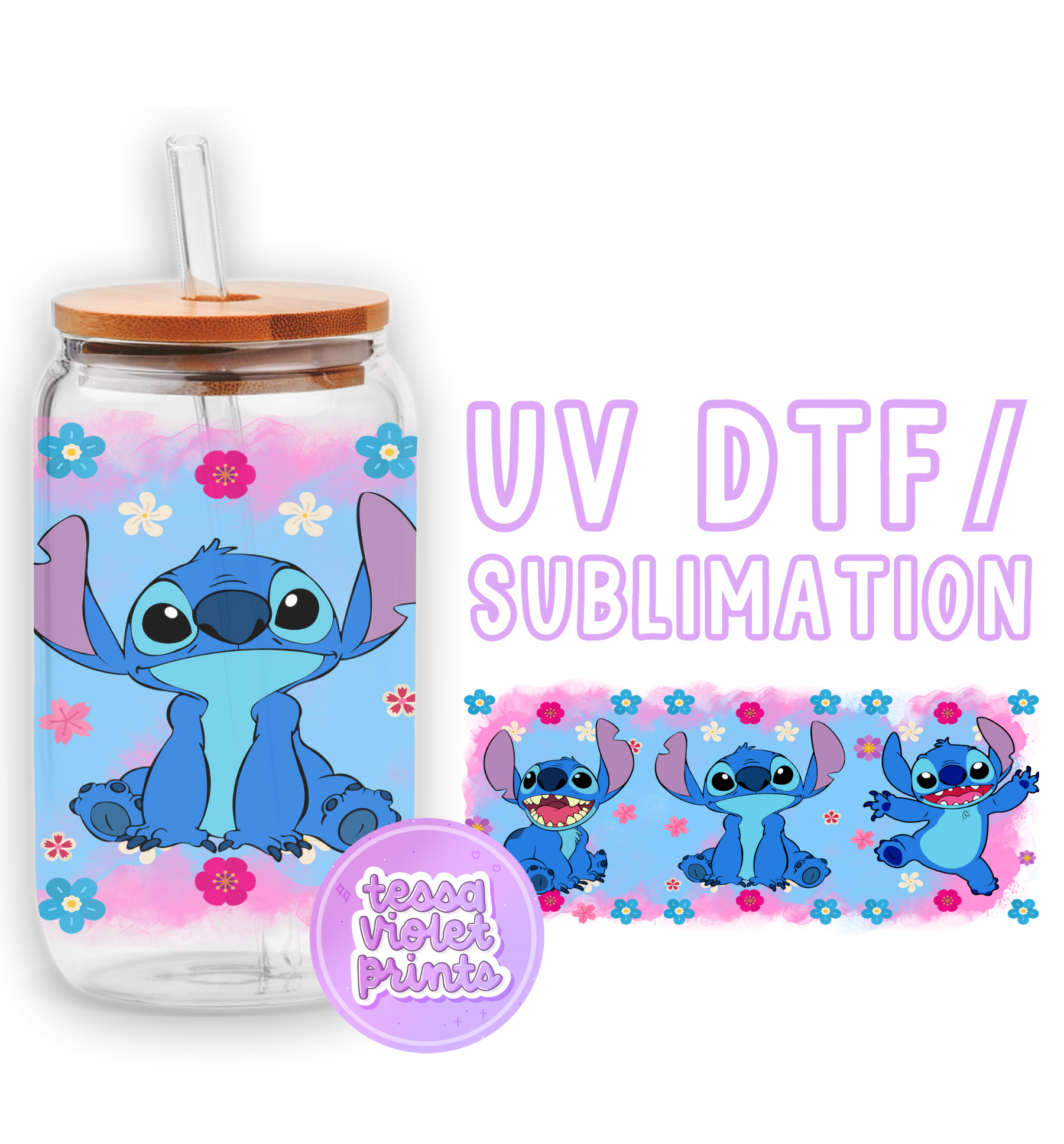 a glass jar with a picture of stitch stitch stitch stitch stitch stitch stitch stitch stitch