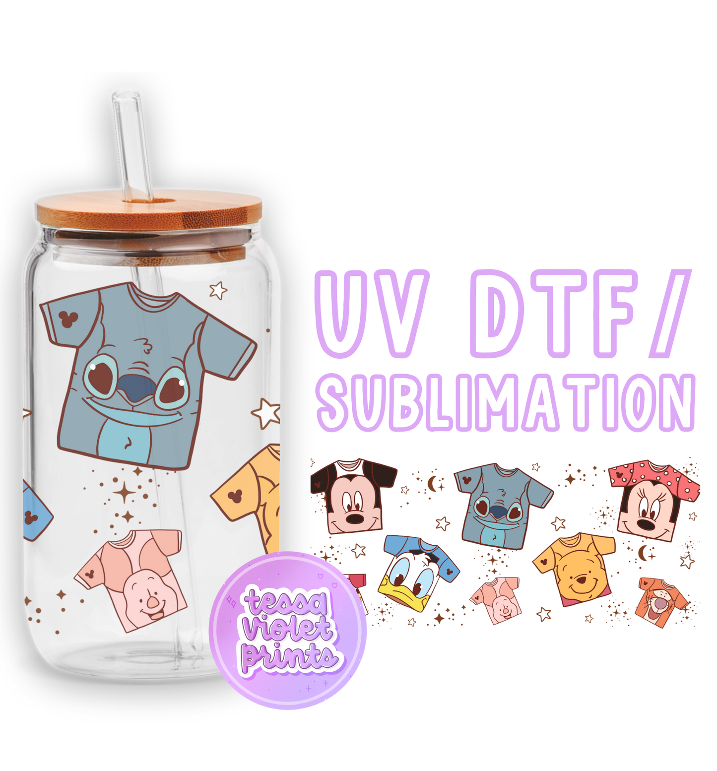 a glass jar with a cartoon shirt on it