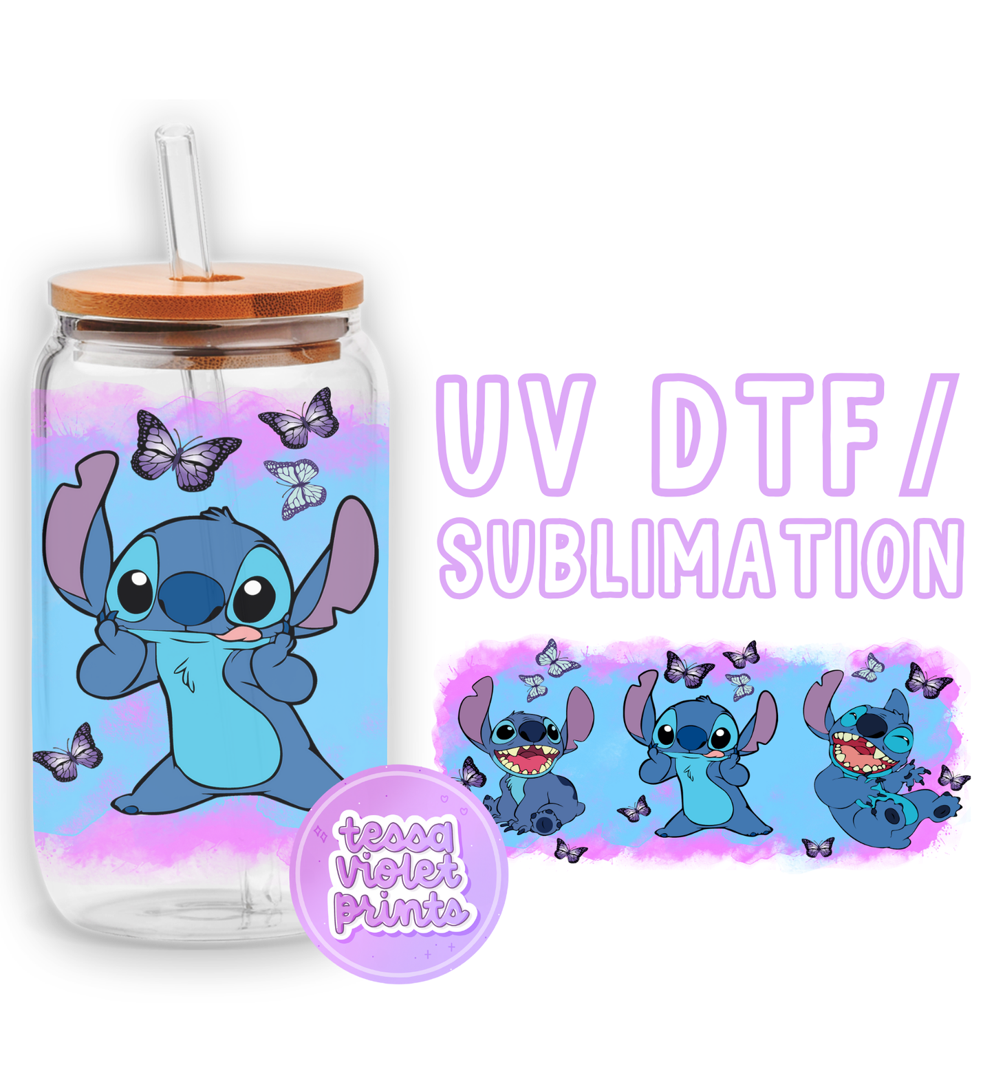 a glass jar with a picture of stitch stitch stitch stitch stitch stitch stitch stitch stitch