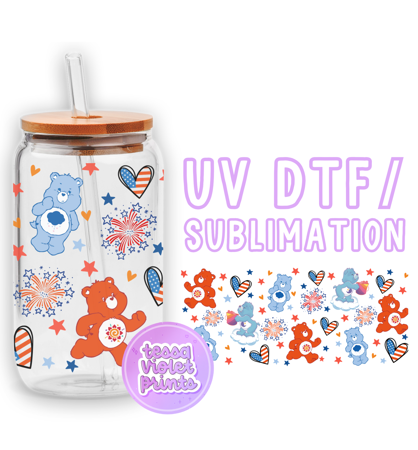 a glass jar with a bear design on it