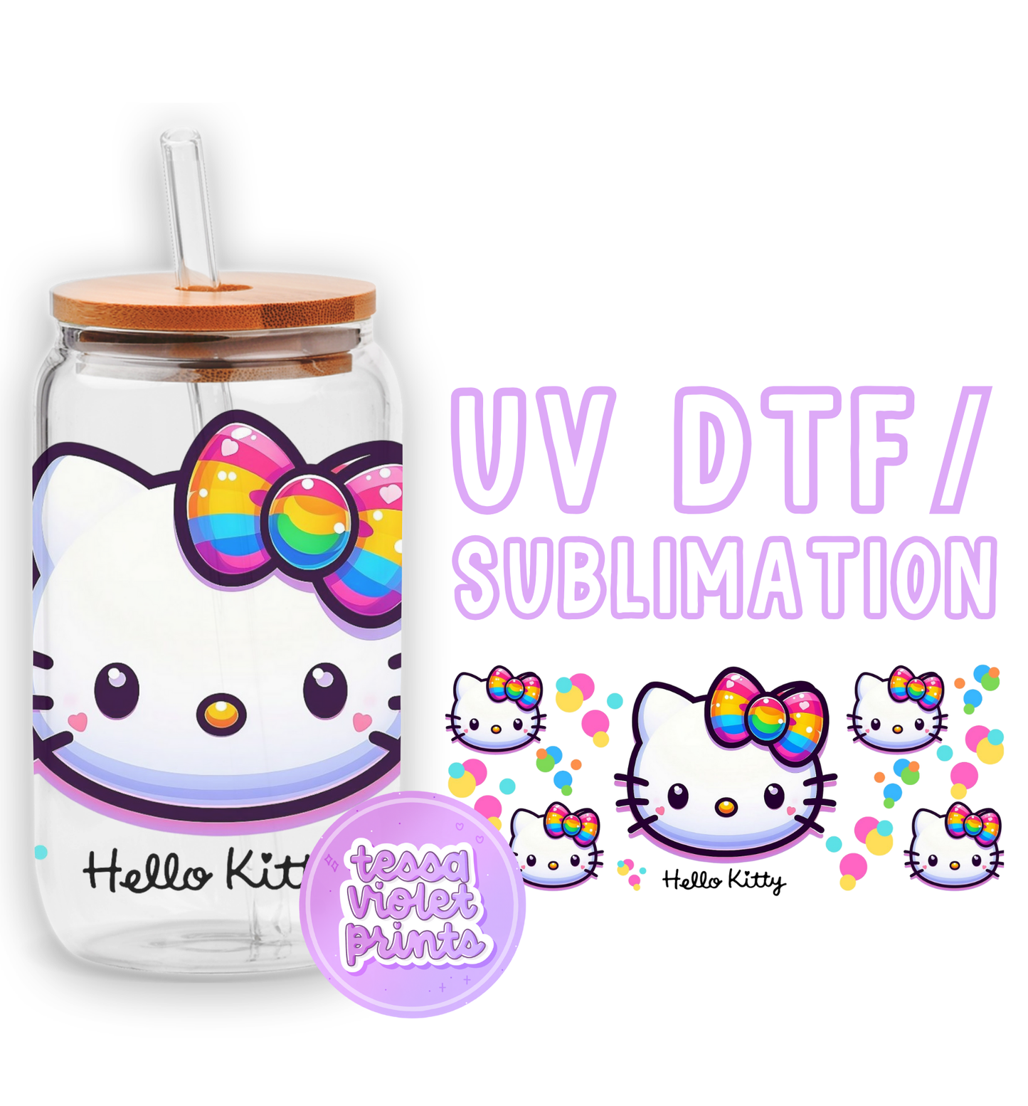 a glass jar with a hello kitty design on it