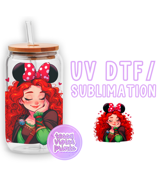 a picture of a girl with red hair and minnie mouse ears