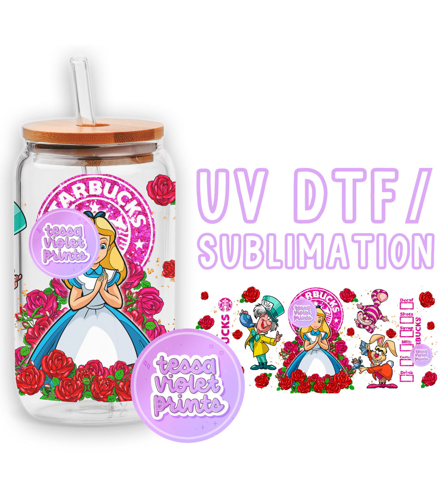 a glass jar with a lid and a sticker with a picture of a princess