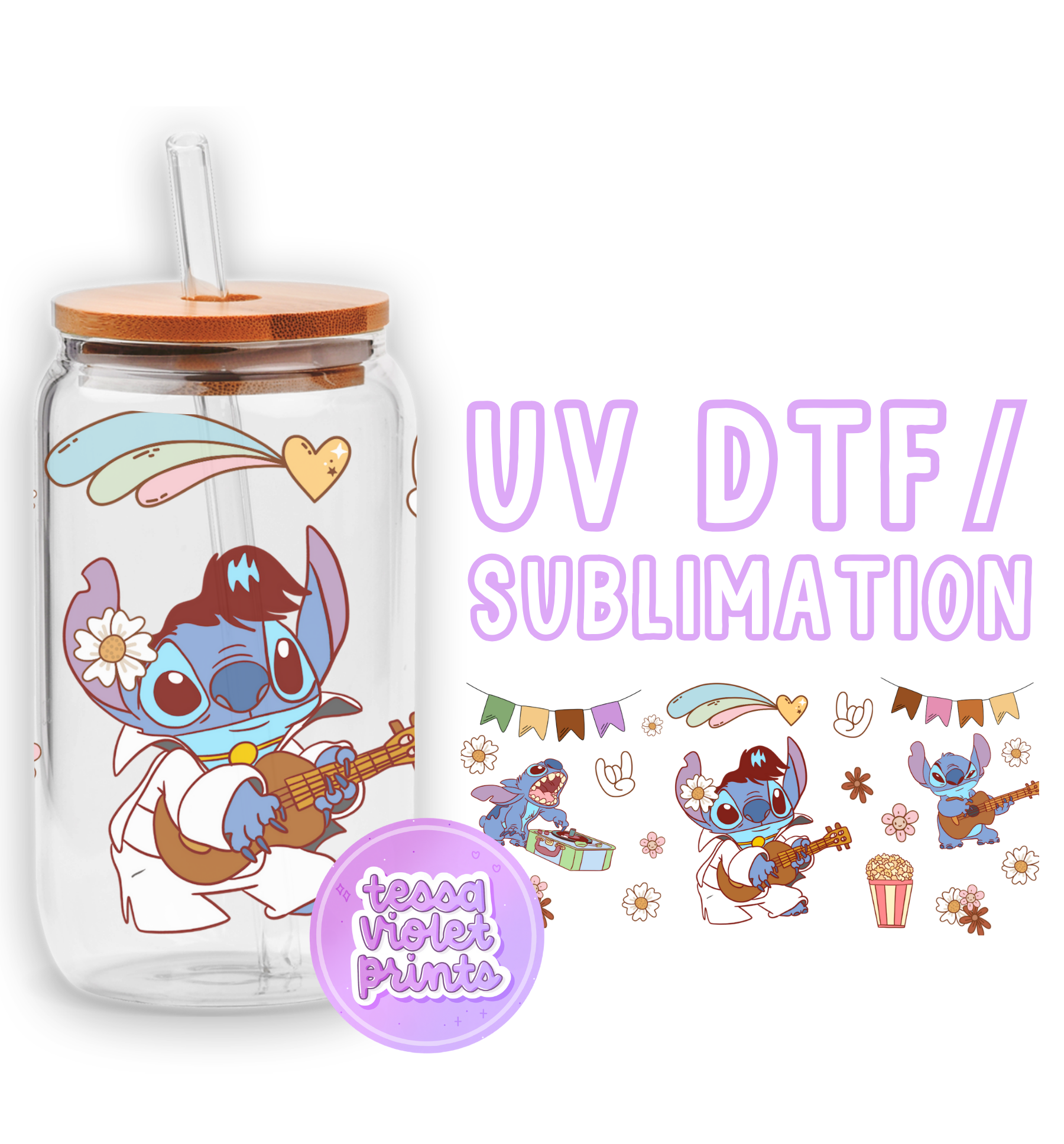 a glass jar with an image of stitch stitch stitch stitch stitch stitch stitch stitch stitch